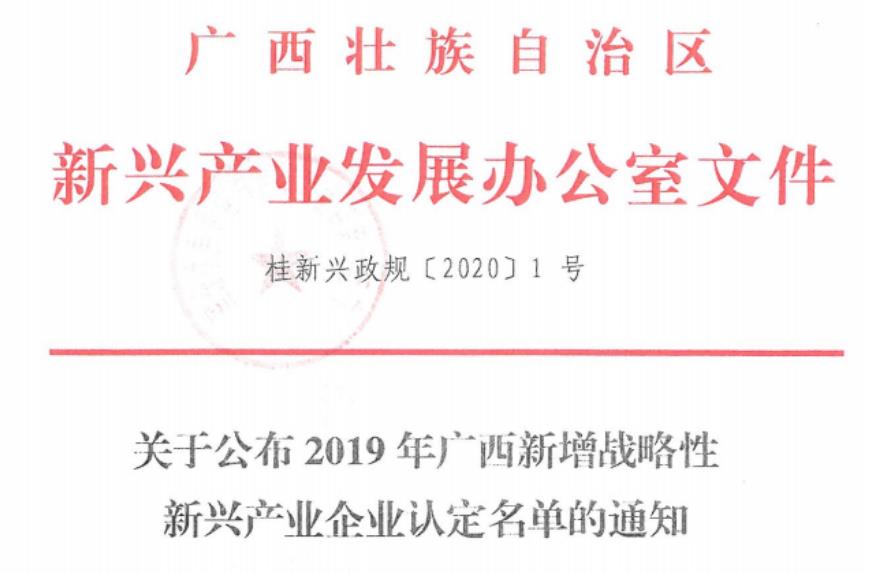 华砻树脂被评为“2019年广西新增战略性新兴产业企业”